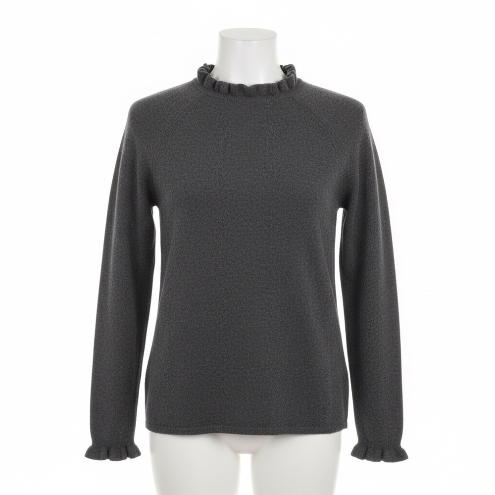 Garnet Hill Cashmere Sweater Small‎ S Gray Ruffle Mock Neck Parisian Pullover